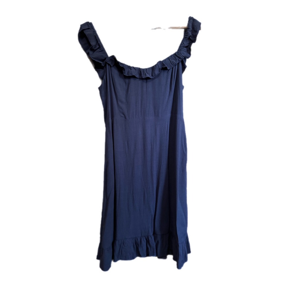 Sunday Best Ruffle Mini Dress Womens Medium Navy Blue Excellent Smocked Back